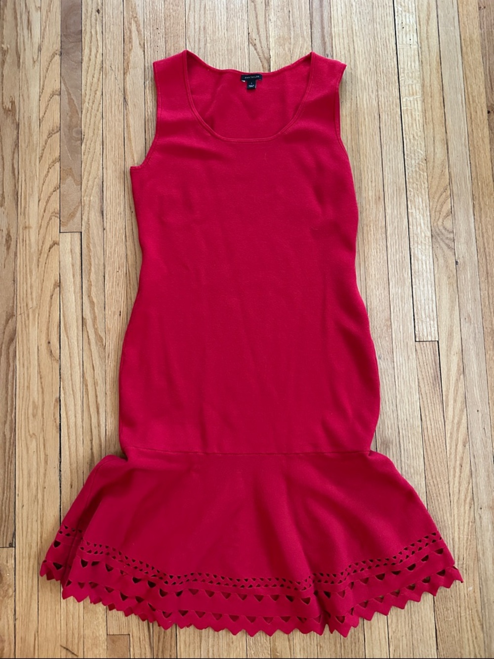 Ann Taylor Sleeveless Red Laser-Cut Hem Fit & Flare Drop Waist Dress | S